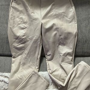 Cream Leather Ankle Leggings